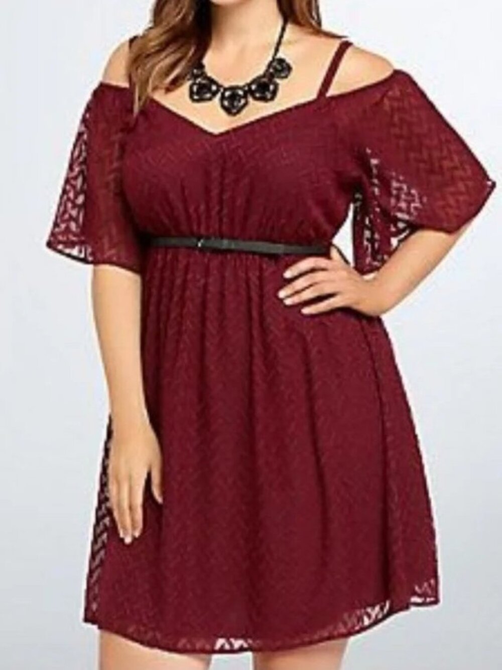 Torrid Burgundy Textured Chiffon Off Shoulder Dress Size 6X (30/32)